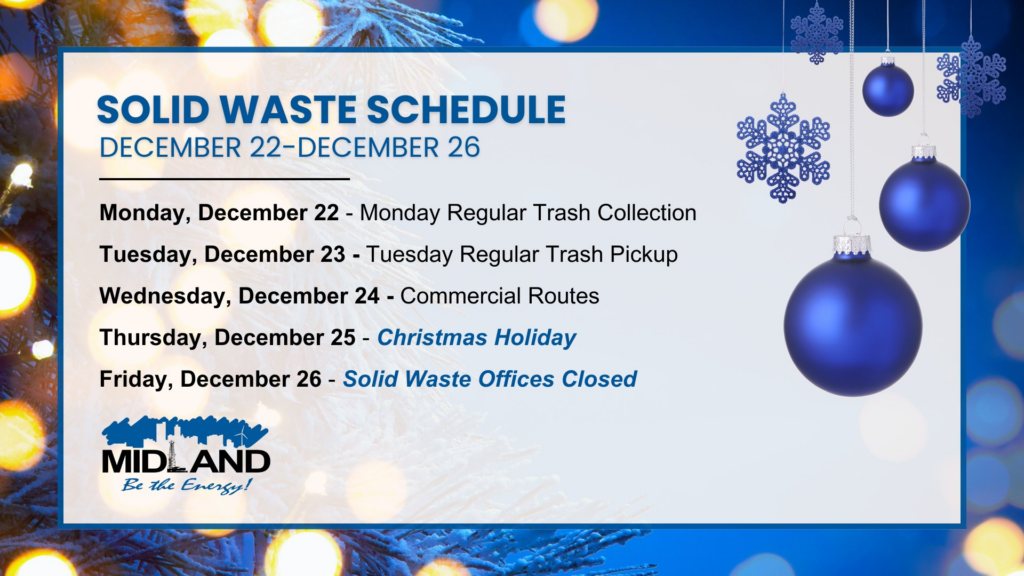 Anuncian calendario de recolección de basura en Midland por Navidad