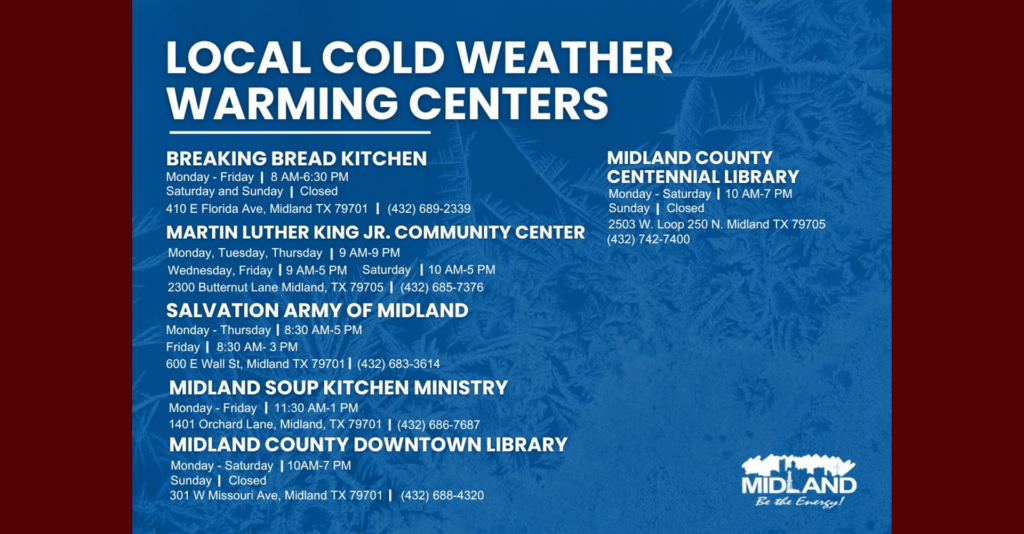 Midland habilita centros de calentamiento ante Ola Gélida