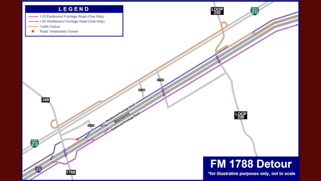 TxDOT inicia cierre prolongado en carriles laterales de IH-20 en Odessa