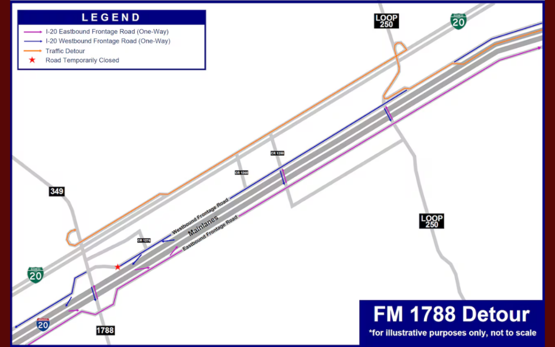 TxDOT inicia cierre prolongado en carriles laterales de IH-20 en Odessa