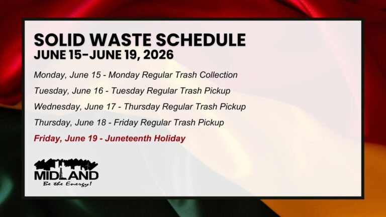 Ciudad de Midland anuncia cierre de oficinas por Juneteenth y adelanta calendario de recolección de basura