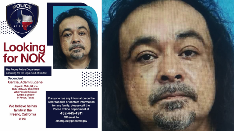 Buscan a familiares de Adam Eugene Garcia tras su fallecimiento en Pecos, Texas